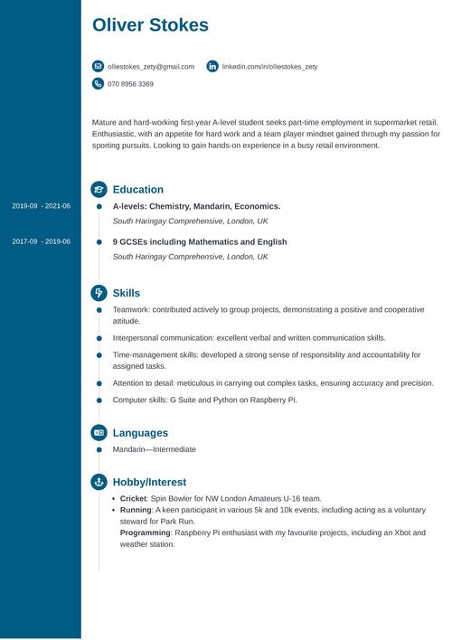 sample CV for a 16-year-old